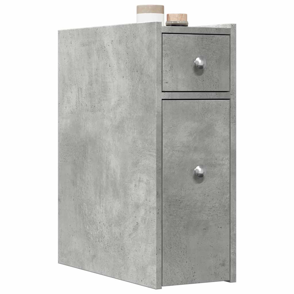 Narrow Bathroom Cupboard with Wheels Concrete Grey Engineered Wood